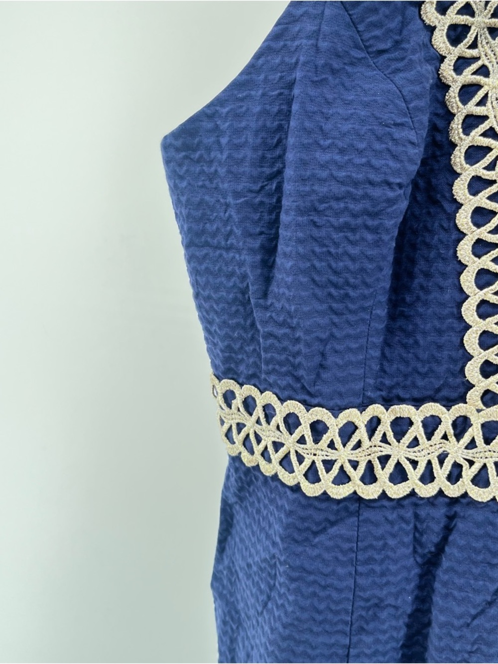 Lilly Pulitzer Trista Navy Gold Lace Up Shift Dress Resort Vacation Mini US 2 - Picture 10 of 16